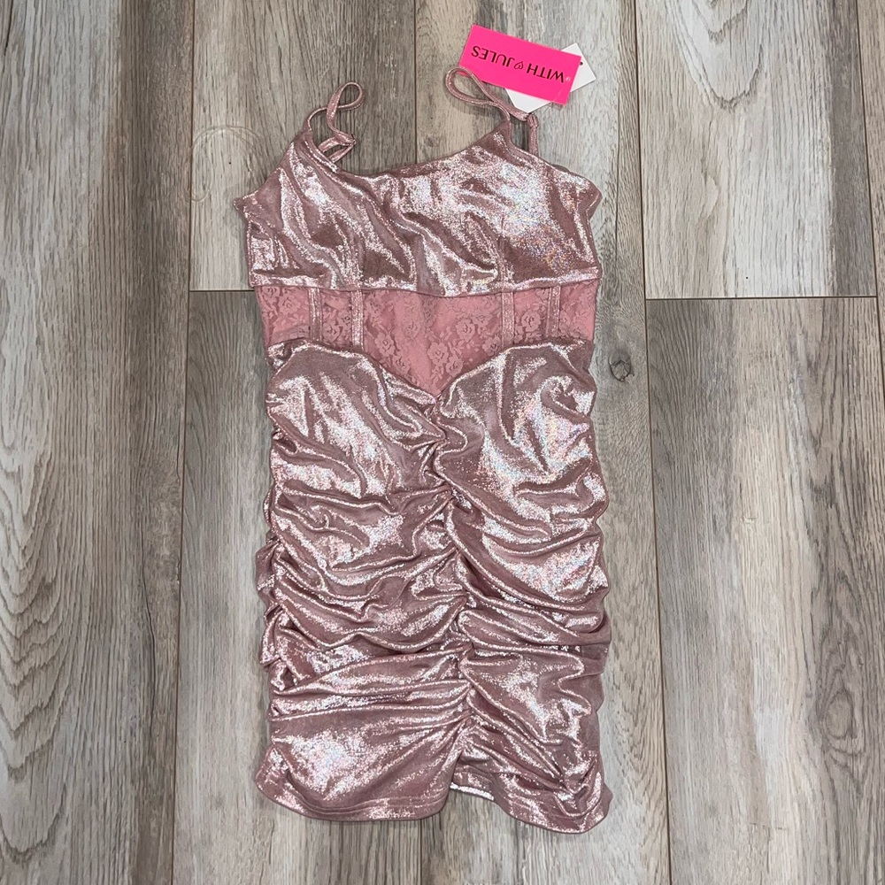 With Jules Blush Pink Dress Smimmer Sparkle Girls size XL Macys $92.50
